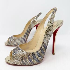 Christian Louboutin Gamma Talon 120 Glitter Slingback Heels 38.5